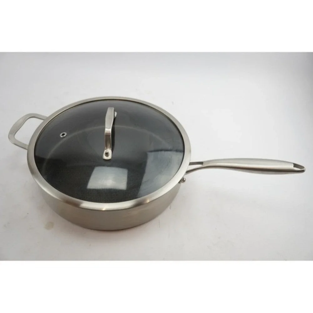 LOLYKITCH‎ 3-PLY Stainless Steel Fry Pan with Lid 12 Inch Nonstick Honeycomb